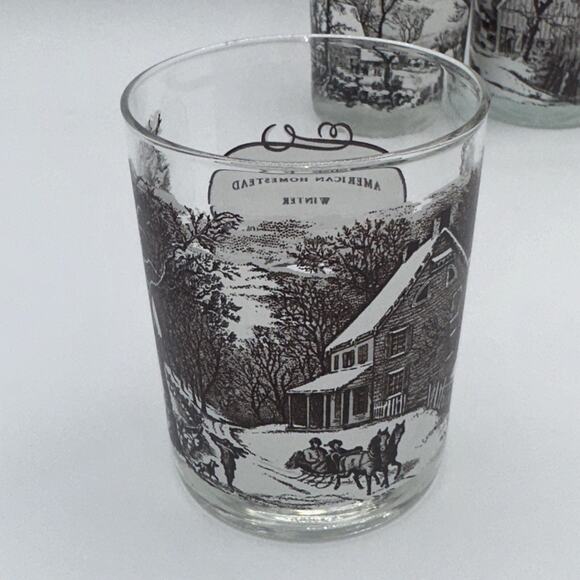 Currier & Ives Bar Glasses - Four - From Lithographic Prints -4 1/2 inches tall - Picture 3 of 7